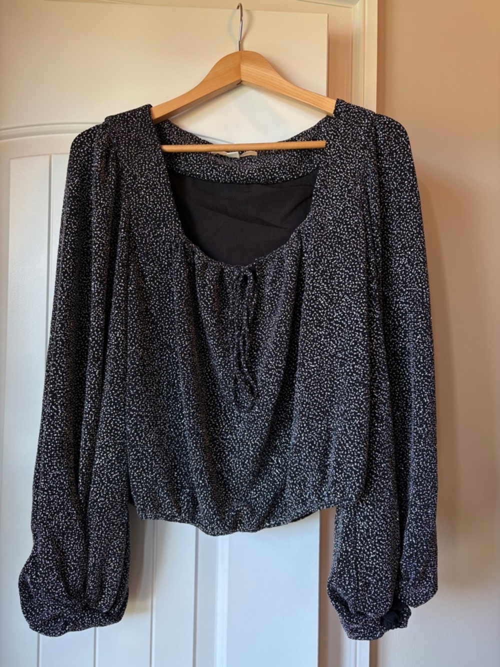 Jonathan Simkhai Black and White Speckled with subtle sparkle Long-Sleeve Blouse